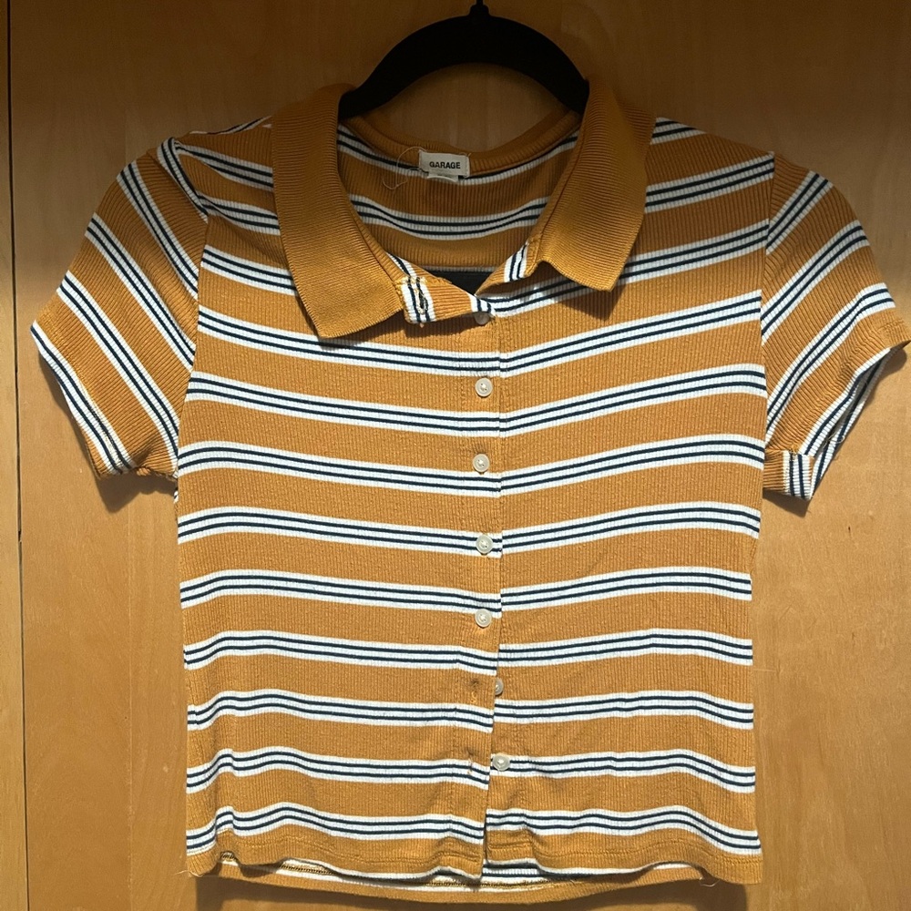 Garage Golden and White Striped Button Down Shirt